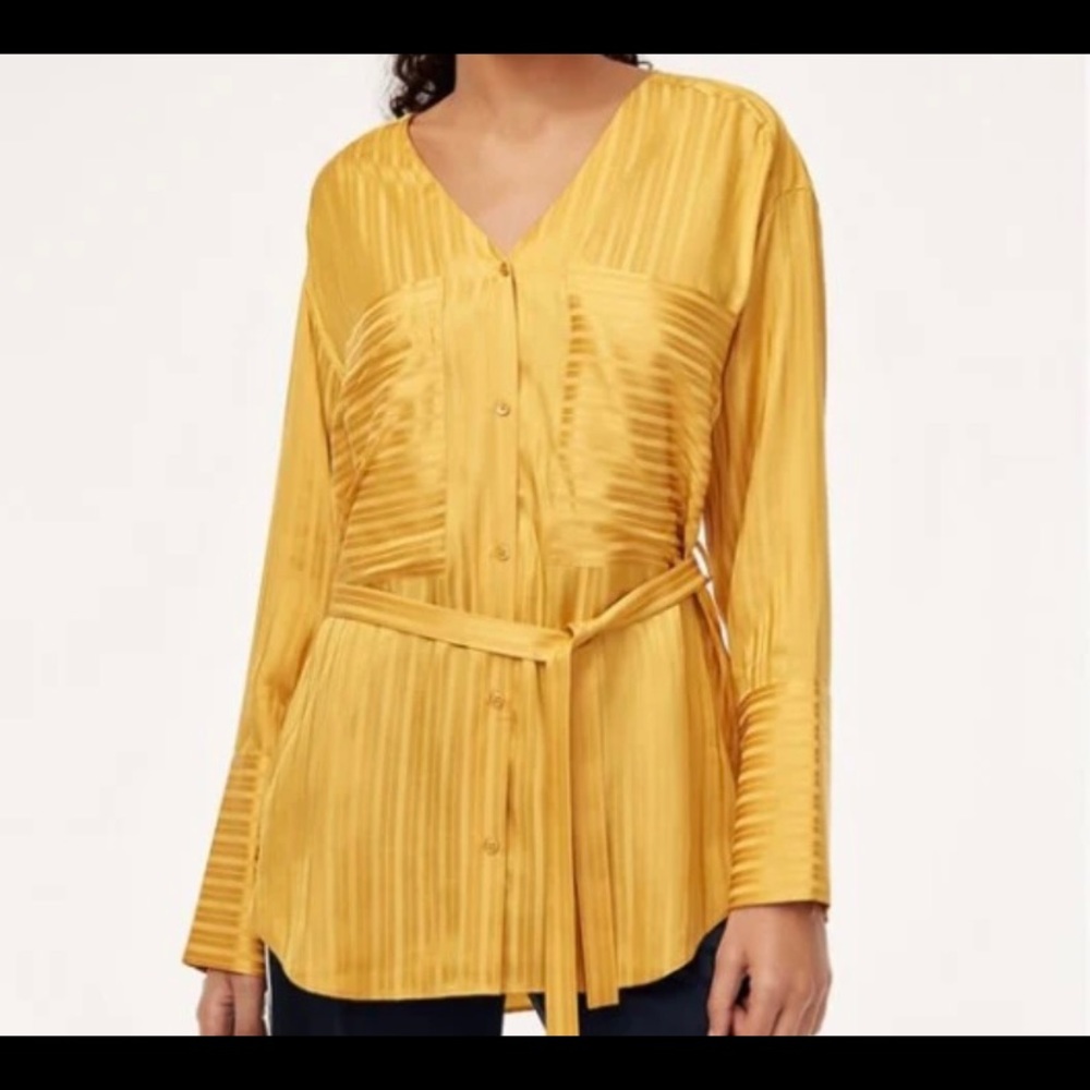 Wilfred silk blend smocked trim shirt